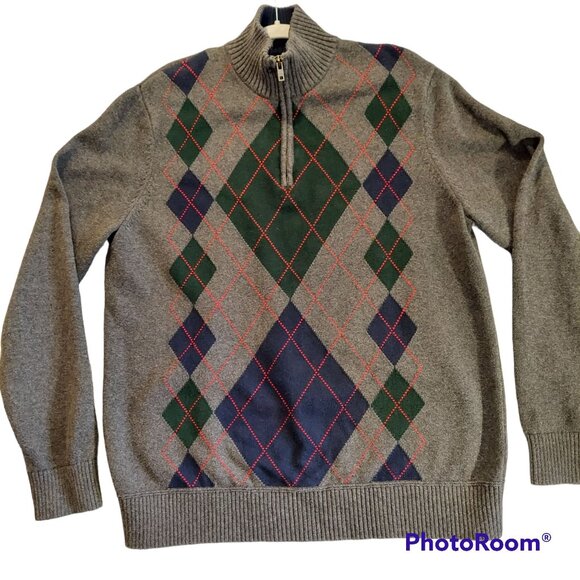 Tommy Hilfiger Other - Tommy Hilfiger sweater mens size XL Chest 46 1/4 zip argyle cotton hipster Dad